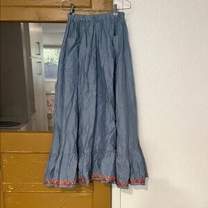 Fashion Brand Company Blue Maxi Skirt Flame embroidery